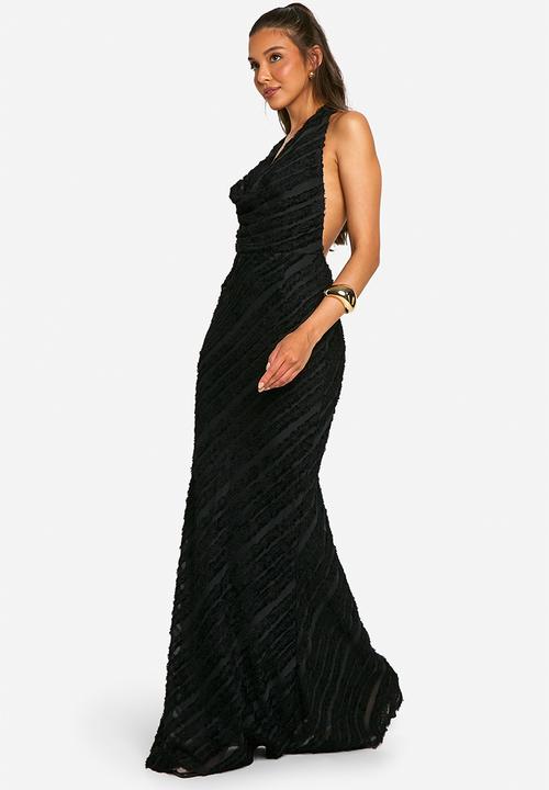 boohoo - Cowl Textured Maxi Dress - Black