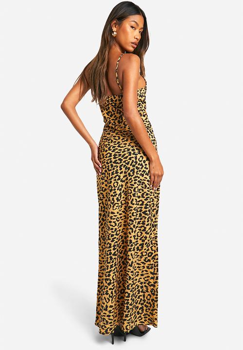boohoo - Leopard Cowl Neck Maxi Dress - brown
