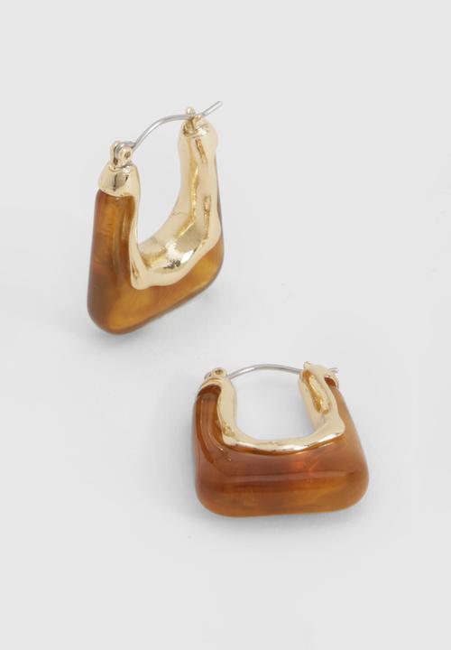 boohoo - Marble square chunky hoop earrings - gold