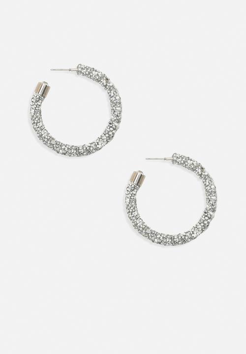 boohoo - Diamante cluster hoop earrings - silver