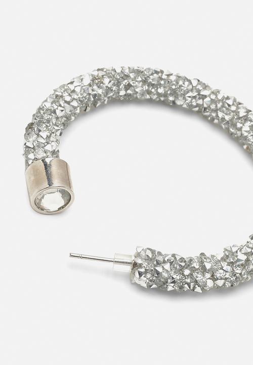 boohoo - Diamante cluster hoop earrings - silver