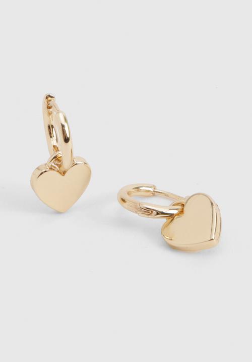 boohoo - Gold heart drop hoop earrings - gold