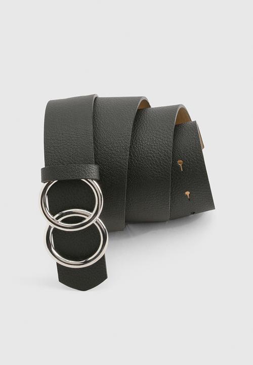 boohoo - Double silver ring detail boyfriend belt - black