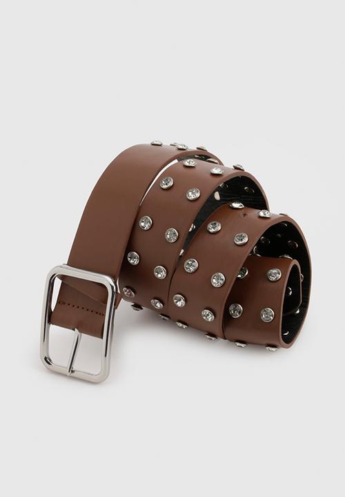 boohoo - Chunky embellished boyfriend belt - tan