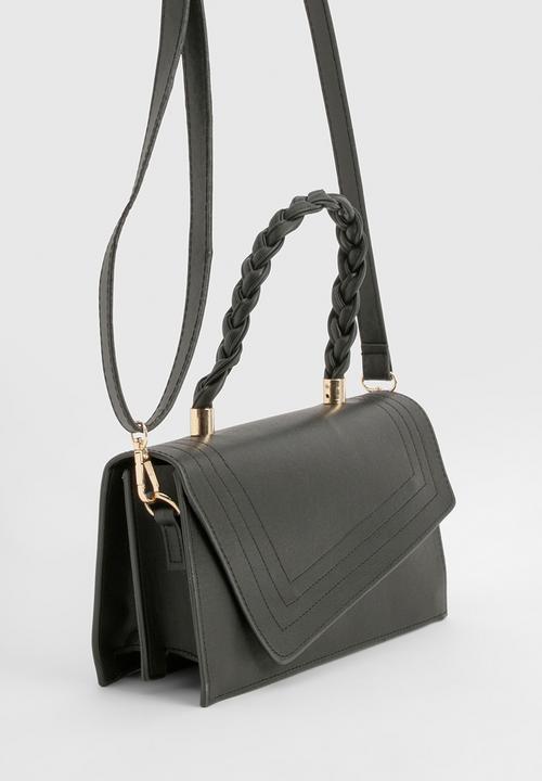 boohoo - Plait handle structured crossbody grab bag - black