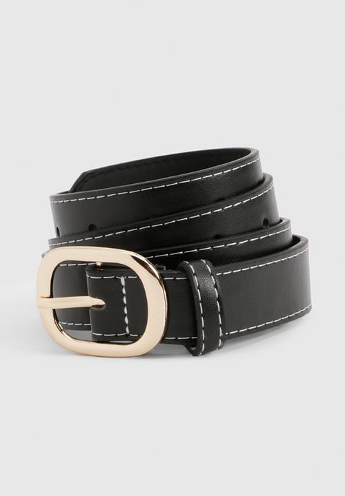 boohoo - Contrast stitch buckle belt - black