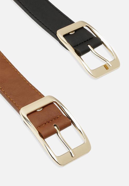 boohoo - Two pack pu boyfriend belts - black