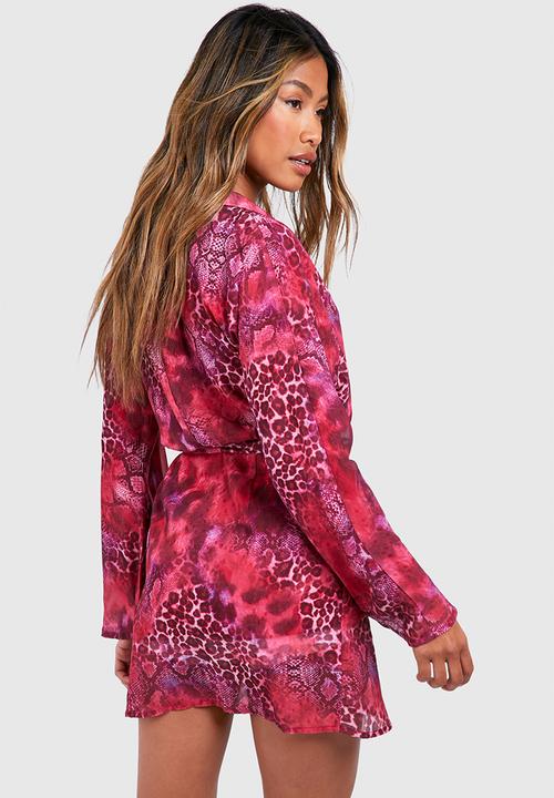 boohoo - Animal Print Wrap Mini Dress - Pink