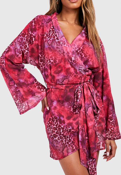 boohoo - Animal Print Wrap Mini Dress - Pink