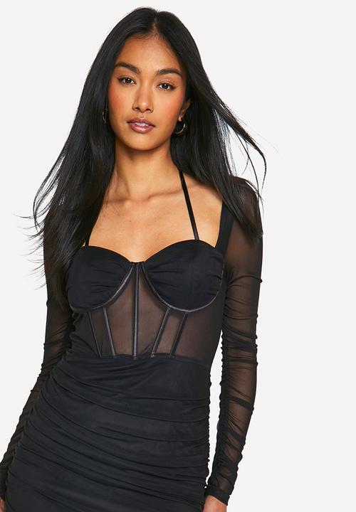 boohoo - Mesh Cup Detail Ruched Midaxi Dress - black