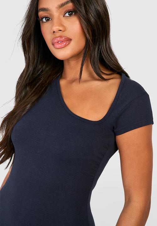 boohoo - Asymetric Cap Sleeve Ruched Modal Mini Dress - Navy
