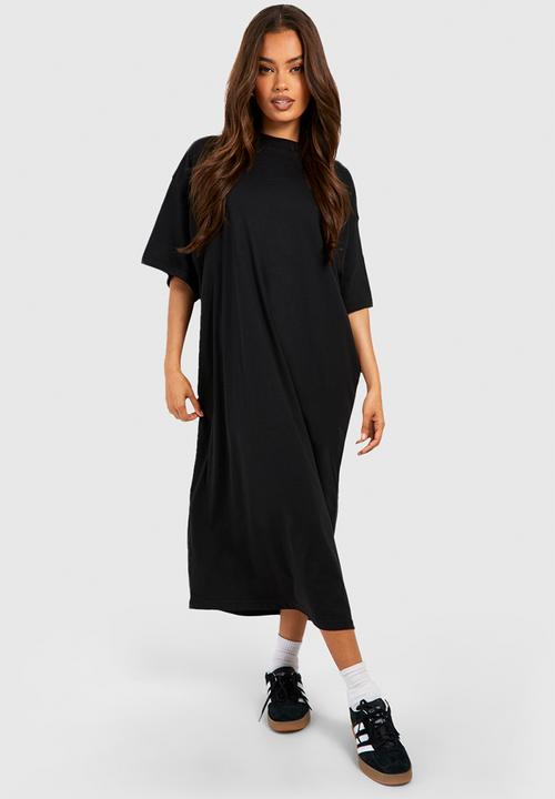 cocktail fall wedding guest dresses Elle Semi-Fitted Organic Cotton Crew Neck T-Shirt Dress Navy Stripe main image 1