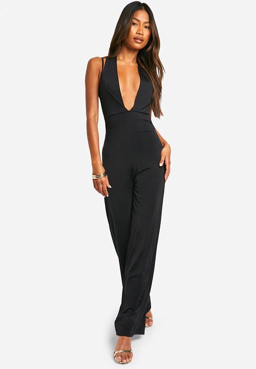 boohoo - Plunge Wide Leg Jumpsuit - black
