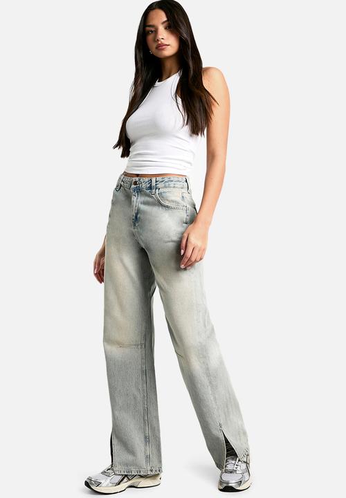 boohoo - Split Hem Barrel Leg Jeans - Vintage Blue