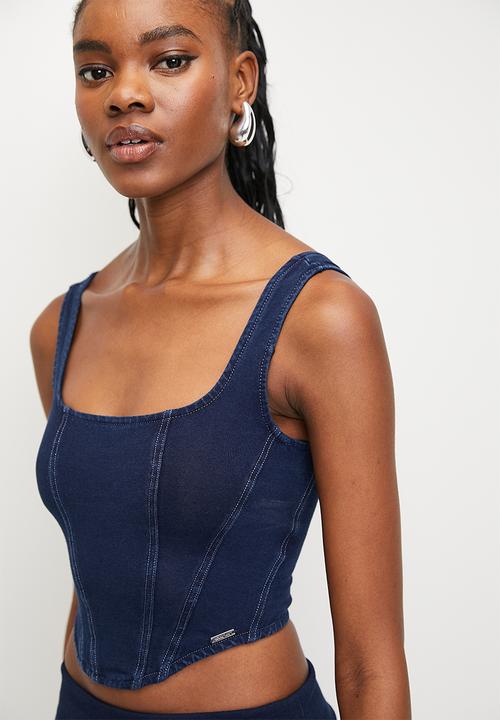 SISSY BOY - Christi: knit corset style top - indigo