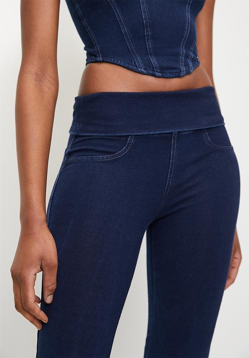 SISSY BOY - Audrey:mid waist flare with fold over waistband - indigo