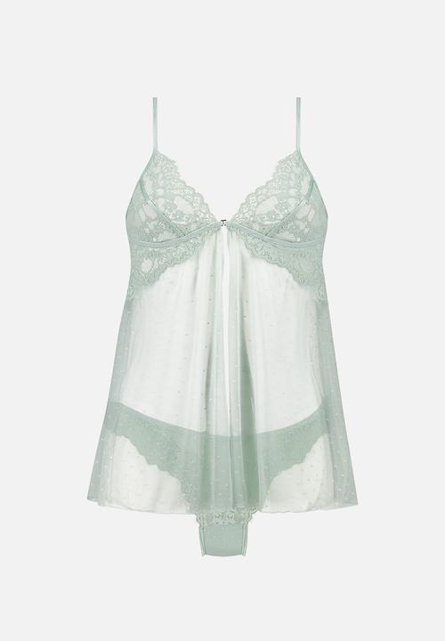 Hunkemoller - BD Dot Mesh Lace Daisy - surf spray