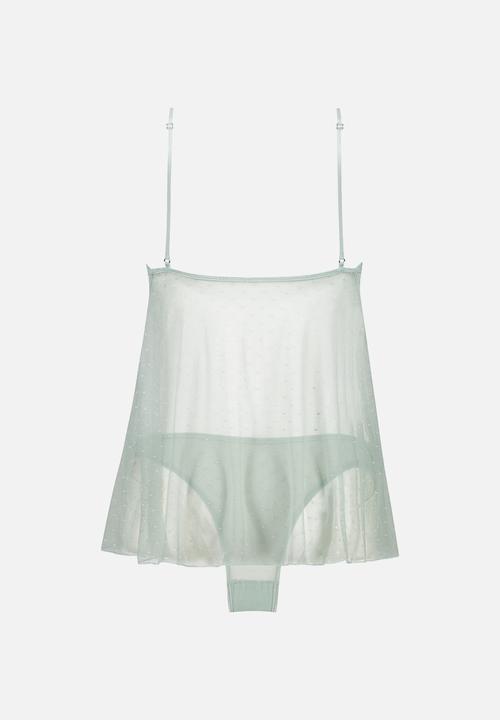Hunkemoller - BD Dot Mesh Lace Daisy - surf spray