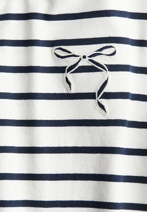 H&M - Embroidery-detail cotton top - blue & white 