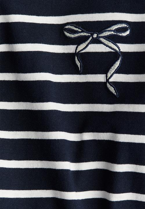 H&M - Embroidery-detail cotton top - navy & white