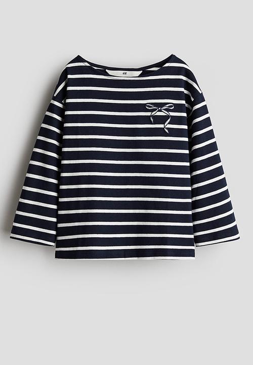 H&M - Embroidery-detail cotton top - navy & white