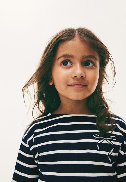 H&M - Embroidery-detail cotton top - navy & white