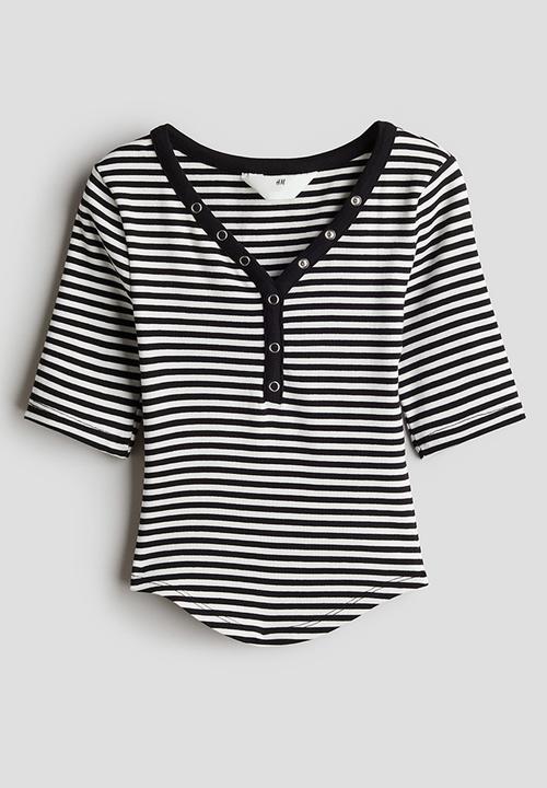 H&M - Decorative-placket ribbed top - white & black
