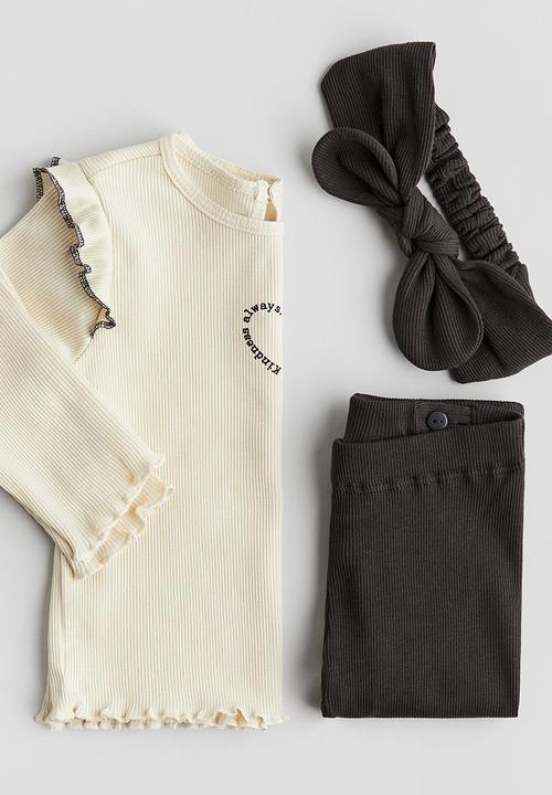 H&M - 3-Piece ribbed cotton set - white & black