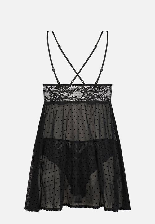 Hunkemoller - Plus BD Dot Mesh Lace Beatriz - black
