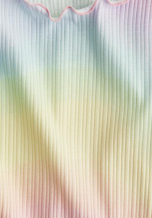 H&M - Overlock-detail cotton top - Light pink Rainbow gradient