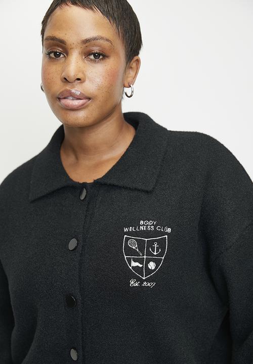 Cotton On - Plus Active Knitted Graphic Bomber - Black/Heritage Club