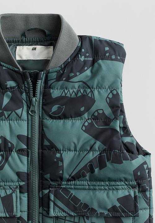 H&M - Puffer gilet - Dark green dinosaurs