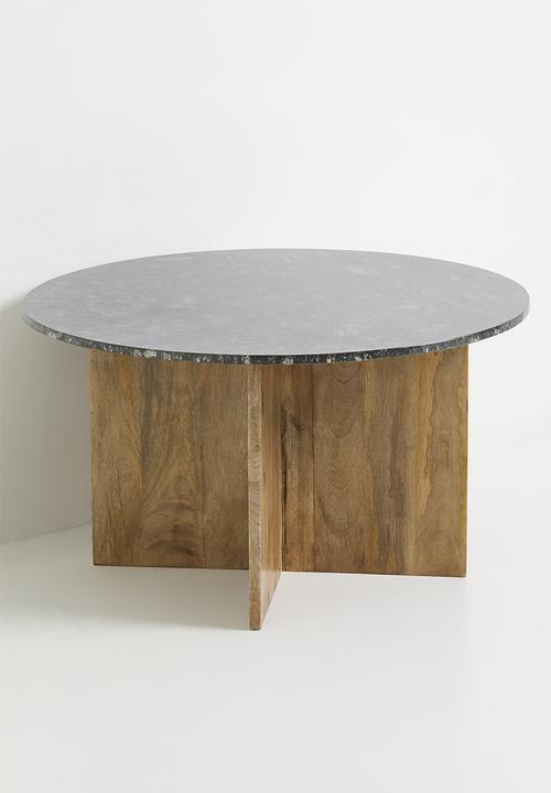 Sixth Floor - Dela marble & wood coffee table - black & natural