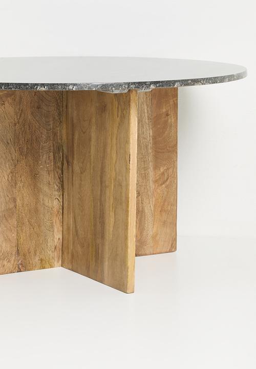 Sixth Floor - Dela marble & wood coffee table - black & natural