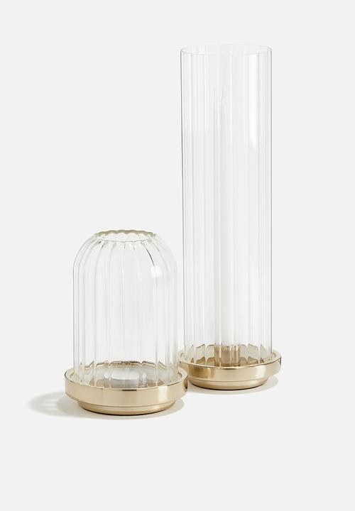 H&M - Candle lantern in clear fluted glass - gold-coloured 