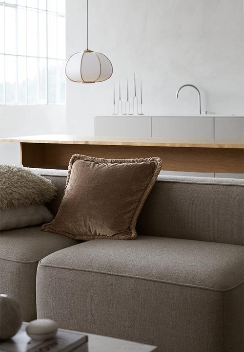 H&M - Fringed velvet cushion cover - brown & grey