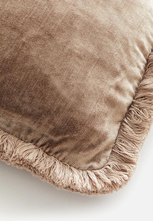 H&M - Fringed velvet cushion cover - brown & grey