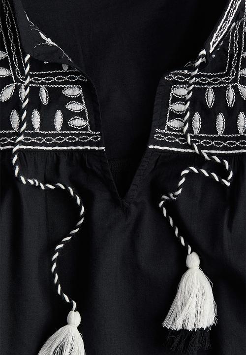 H&M - Embroidered cotton blouse - black