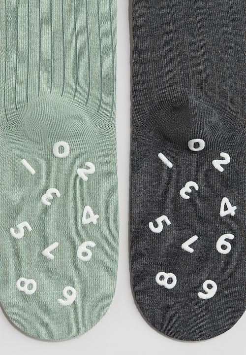 H&M - 5-Pack anti-slip socks - dusty green & grey