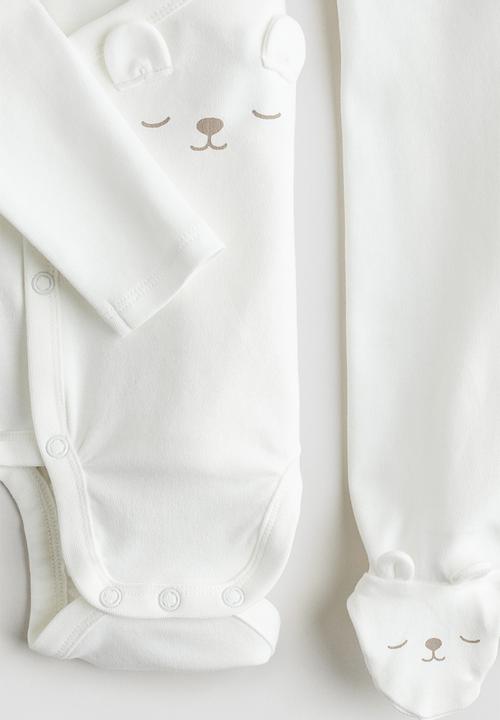 H&M - 2-Piece cotton set - white & teddy bear