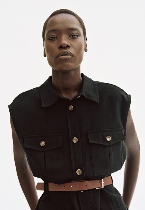 Belted cargo dress - black - 1236835004