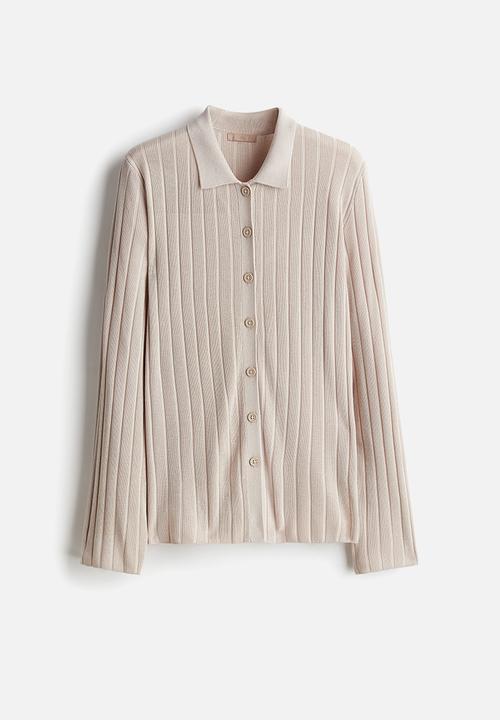 H&M - Rib-knit button-front top - beige