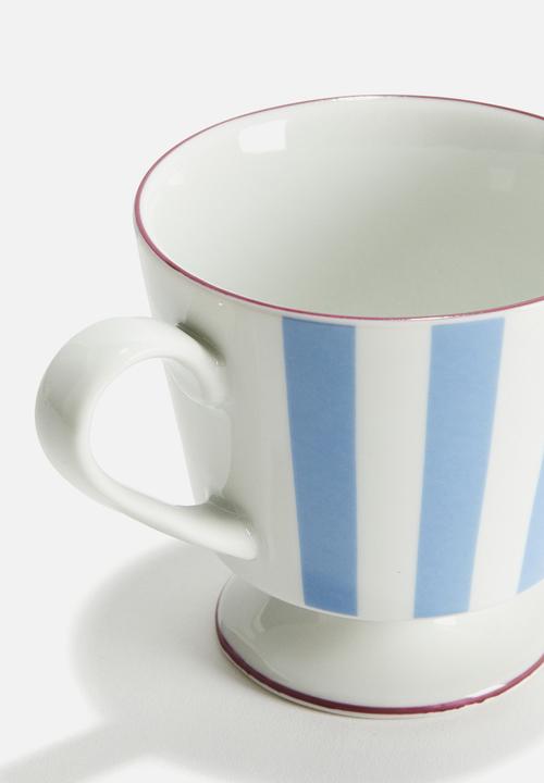 H&M - Footed porcelain mug - light blue & white 