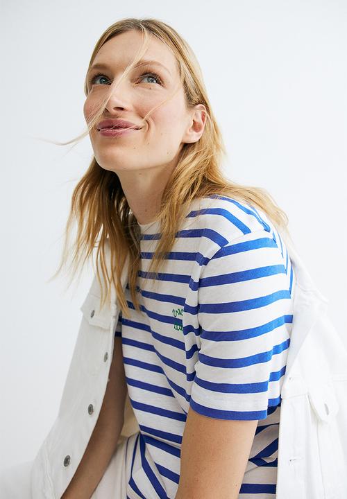 H&M - Cotton T-shirt - blue & white