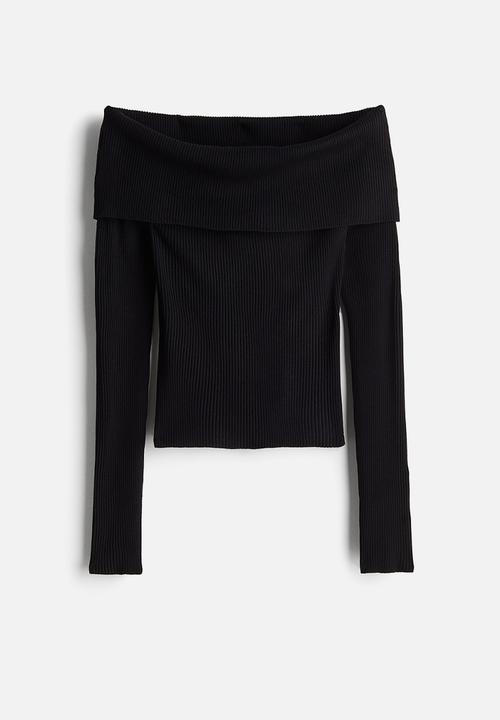 H&M - Rib-knit off-the-shoulder top - black