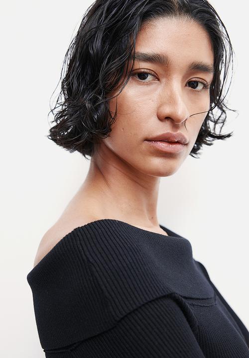 H&M - Rib-knit off-the-shoulder top - black