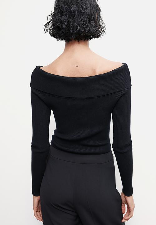 H&M - Rib-knit off-the-shoulder top - black