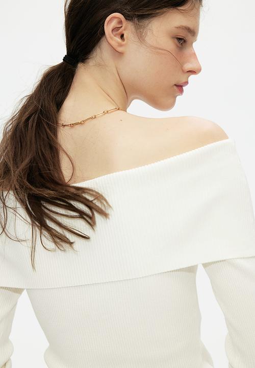 H&M - Rib-knit off-the-shoulder top - white
