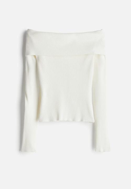 H&M - Rib-knit off-the-shoulder top - white