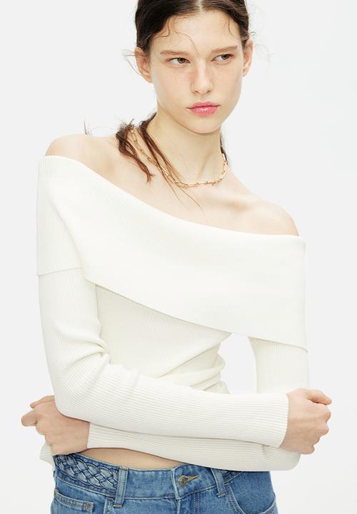 H&M - Rib-knit off-the-shoulder top - white